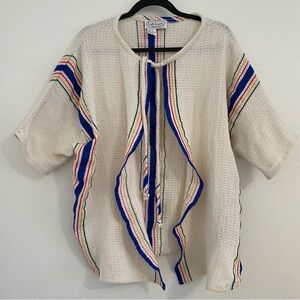 VTG 70’s Lady Lewis Multicolor Retro Stripe Knit Short Sleeve Sweater, LG/XL